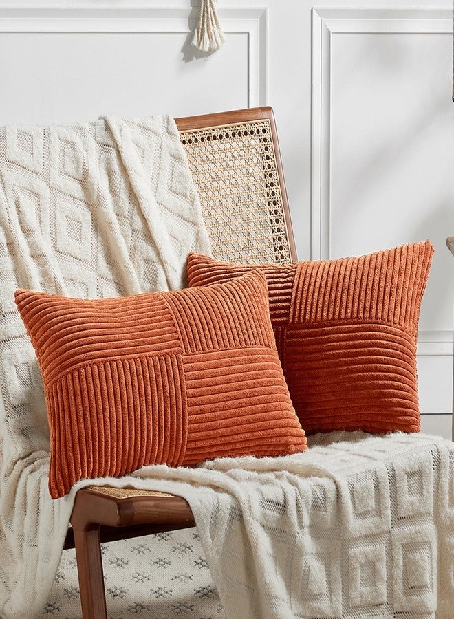 Fancy Homi Set of 2 Burnt Orange Long Lumbar Decorative Throw Pillow Covers 12x24 Inch for Living Room Couch Bed, Boho Farmhouse Fall Home Decor, Soft Corduroy Corss Textured Cushion Case 30x60 cm - Image 1